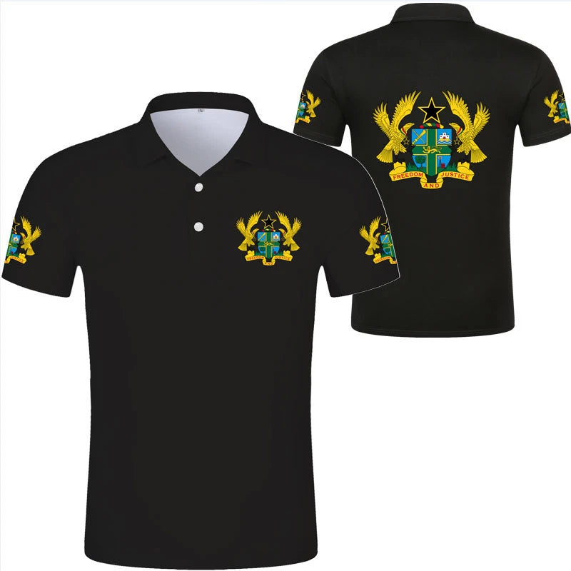 2024 Ghana Flag Graphic Polo Shirt Ghanaianoy National Emblem Map Men Jersey Tops Republic College Africa Kids Sports Streetwear