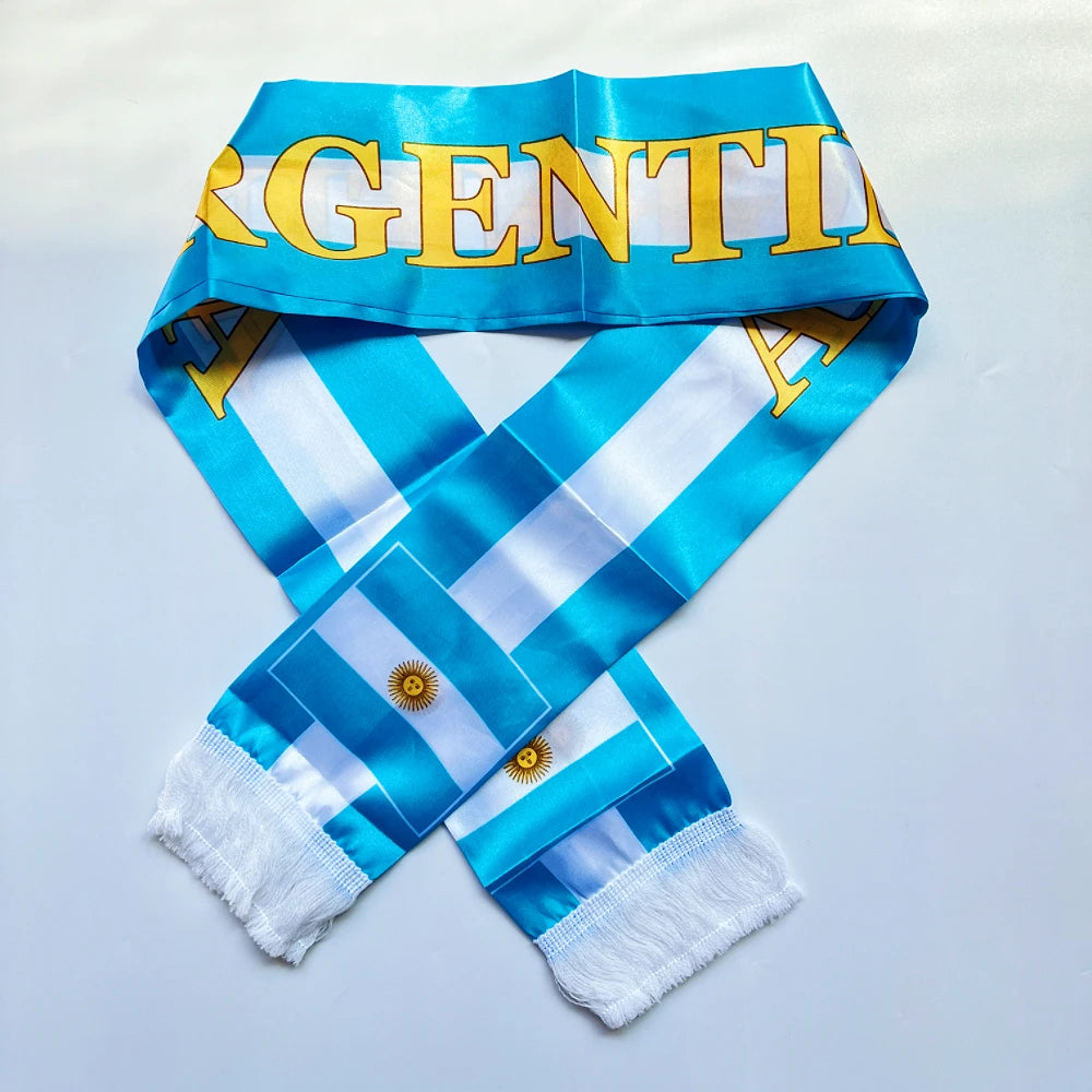 2026 Country Flag Scarf - Double-sided Printed Satin with Tassels
