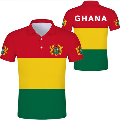 2024 Ghana Flag Graphic Polo Shirt Ghanaianoy National Emblem Map Men Jersey Tops Republic College Africa Kids Sports Streetwear