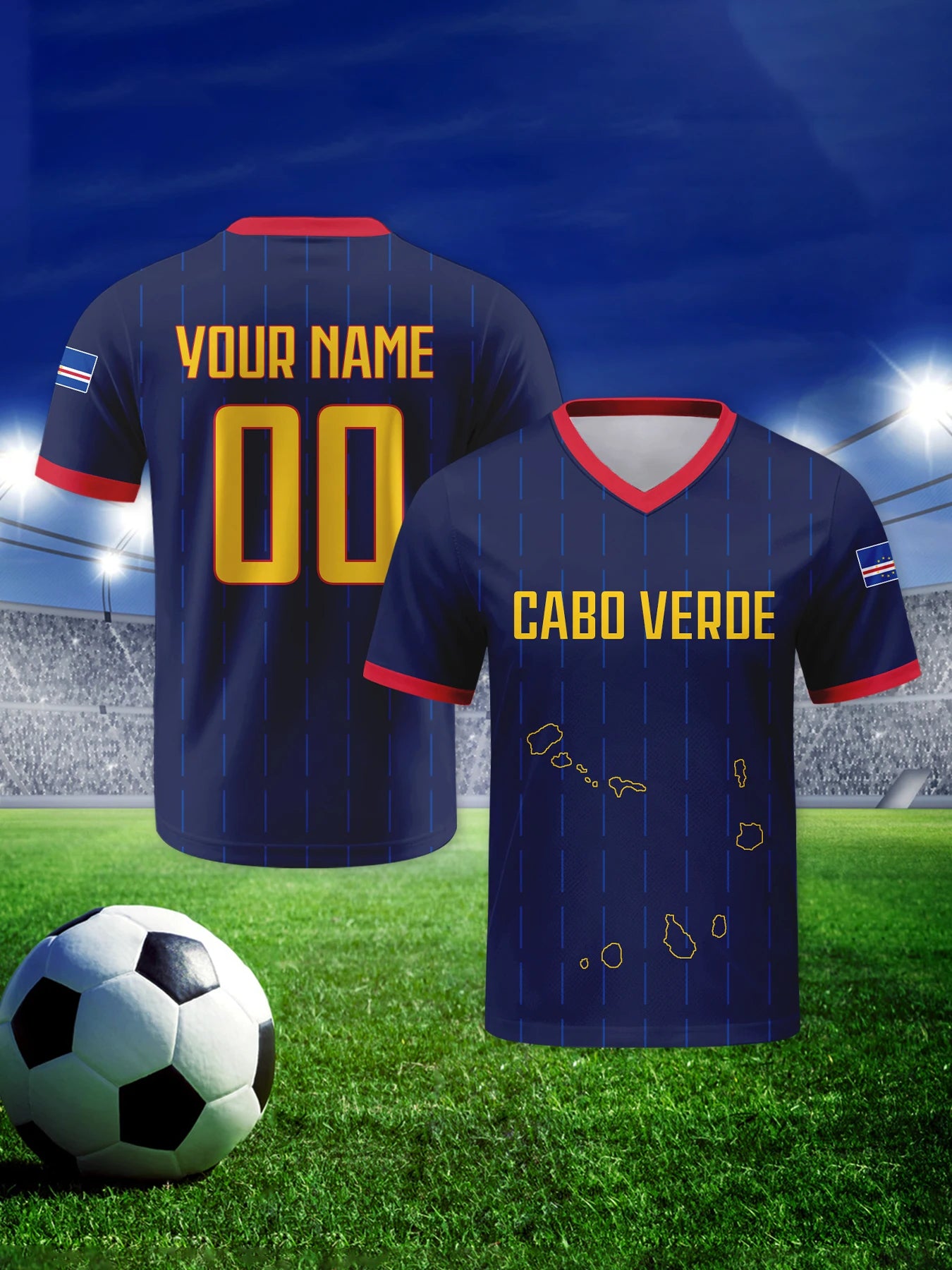 Custom Cabo Verde Soccer Jersey Personalized Name Number Breathable V-neck Football National Team Shirt for Men Youth Women