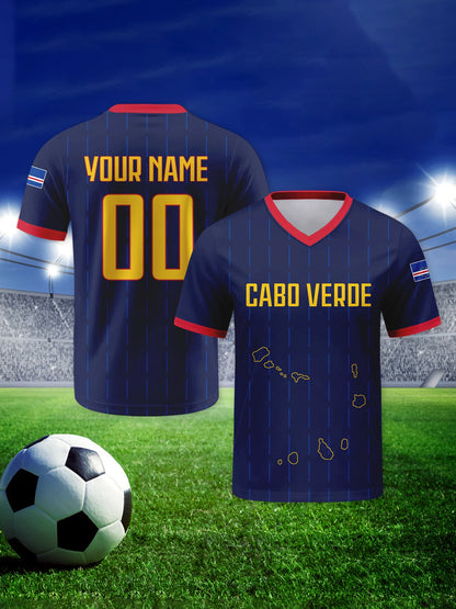 Custom Cabo Verde Soccer Jersey Personalized Name Number Breathable V-neck Football National Team Shirt for Men Youth Women