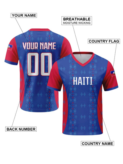 Custom Haiti Football Jersey Personalized with Name Number V-neck Soccer National Team Shirt for Men Youth Women