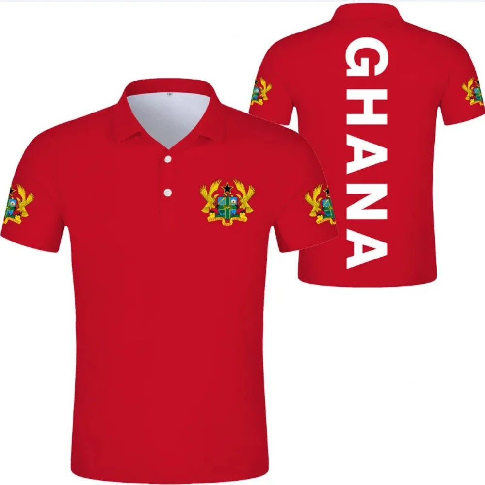 2024 Ghana Flag Graphic Polo Shirt Ghanaianoy National Emblem Map Men Jersey Tops Republic College Africa Kids Sports Streetwear