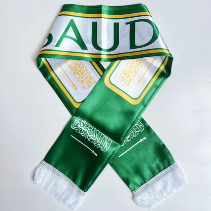 2026 Country Flag Scarf - Double-sided Printed Satin with Tassels