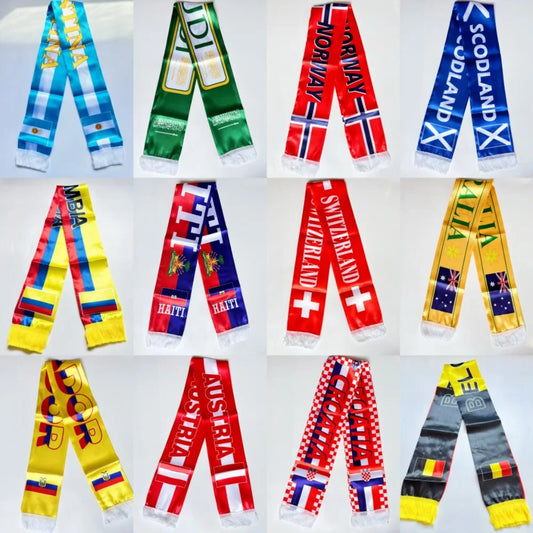 2026 Country Flag Scarf - Double-sided Printed Satin with Tassels