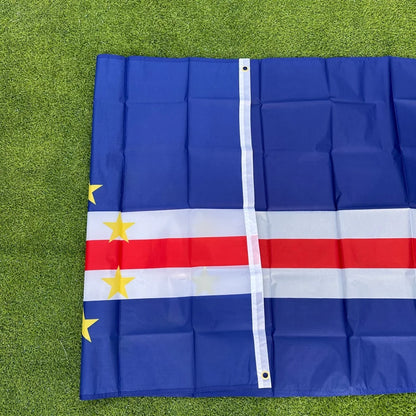 Cape Verde Flag 150x90cm Large 3x5 FT Cape Verdean National Flag Blue White Red Circle Stars Polyester Double Stitched Outdoor