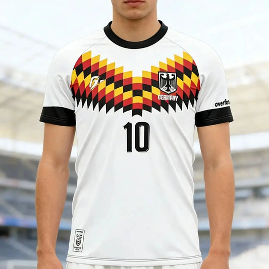 2026 Germany National Team Soccer Jersey - White with Colorful Checkered Pattern #10 Official Team Badge Ideal for Fans
