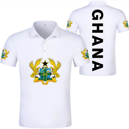 2024 Ghana Flag Graphic Polo Shirt Ghanaianoy National Emblem Map Men Jersey Tops Republic College Africa Kids Sports Streetwear