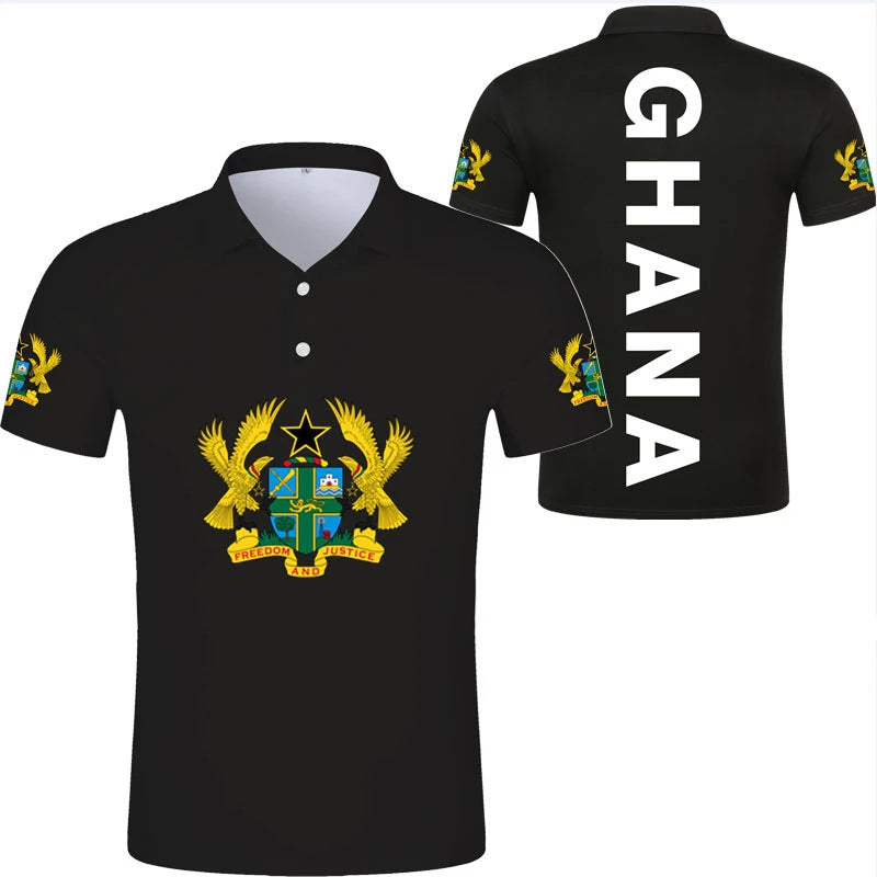 2024 Ghana Flag Graphic Polo Shirt Ghanaianoy National Emblem Map Men Jersey Tops Republic College Africa Kids Sports Streetwear