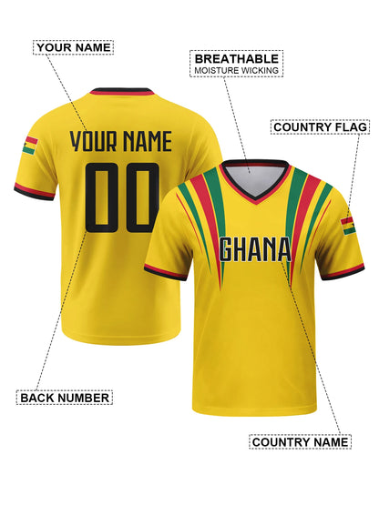 Custom Ghana Football Jersey Personalized with Name Number Breathable V-neck Soccer Team Shirt for Men Youth Women